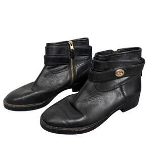 Coach Elton Leather Ankle Boots Womens 6B Turn Lock Timeless Quiet Luxury Black